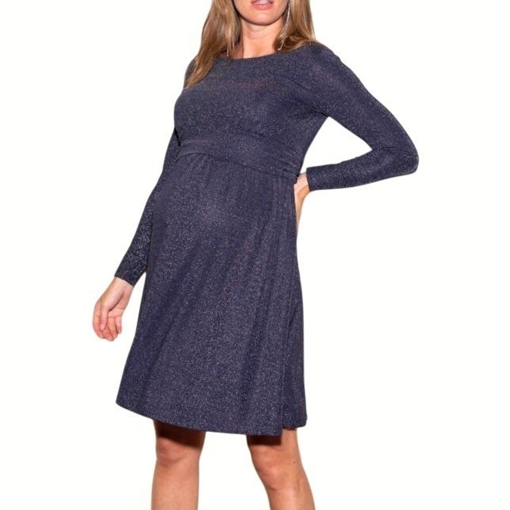 Luxe by Seraphine‎ Metallic Shimmer Maternity Nursing Dress Empire Waist US Sz 8